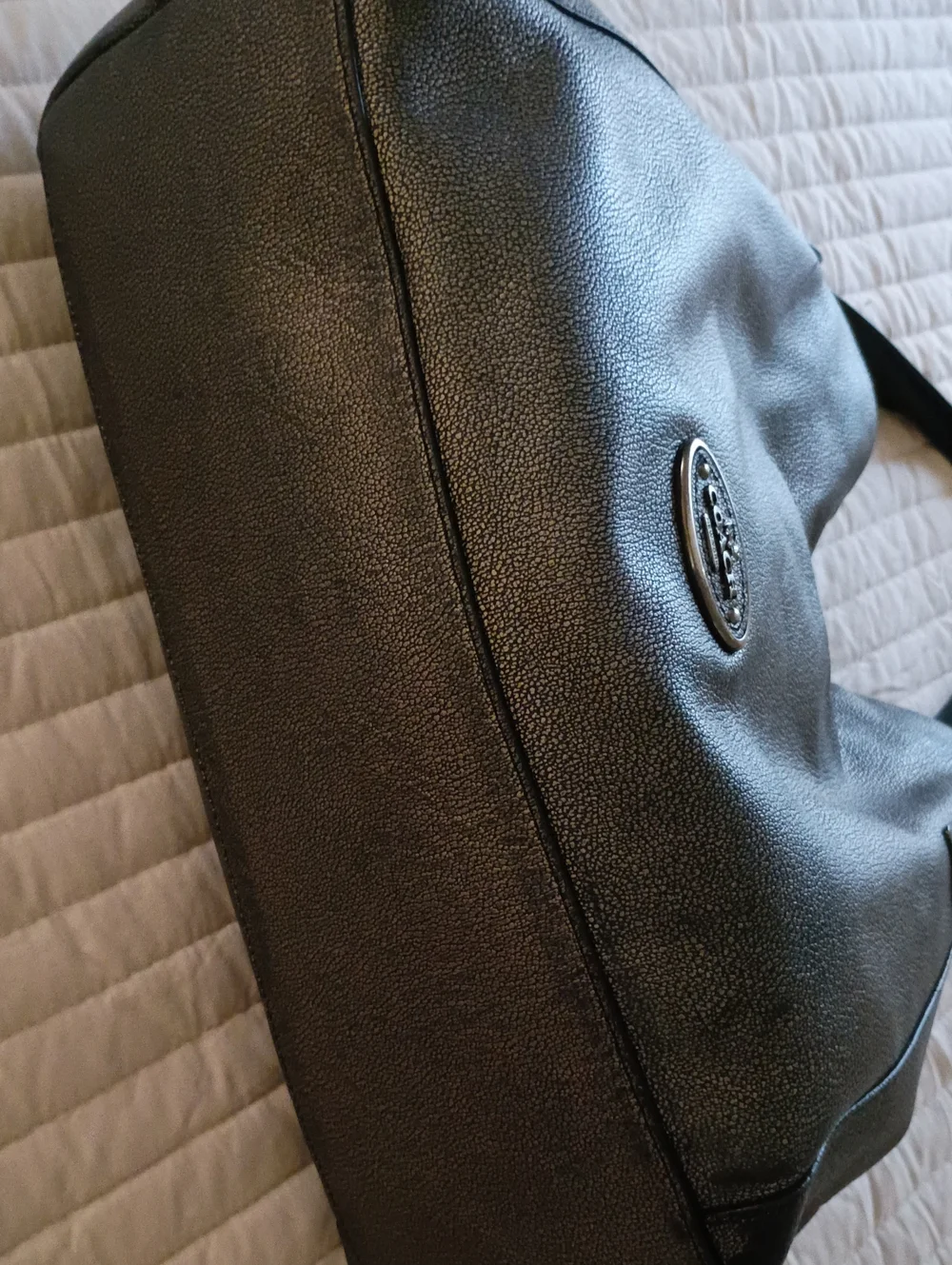 Coach Metallic Black Pebbled Leather Shoulder Tote